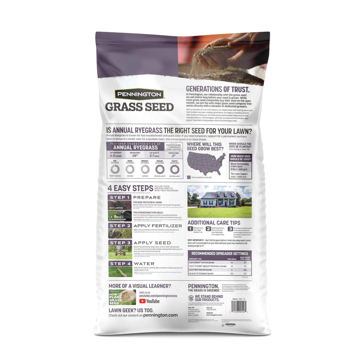 Pennington Annual Ryegrass, Grass Seeds for Lawn, 10 Lb