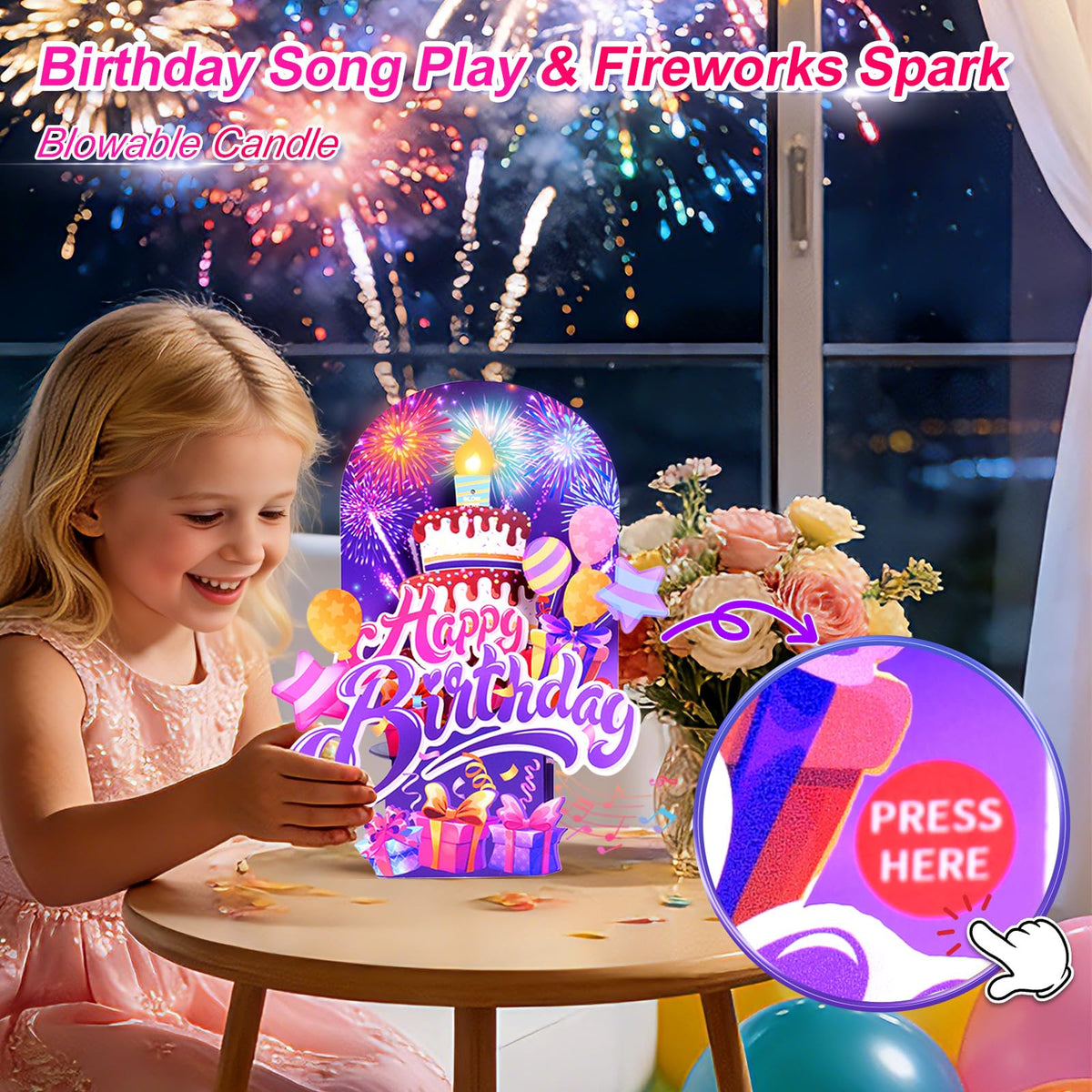 MZD8391 Pop Up Birthday Card with Music, Light, Firework For Men Women