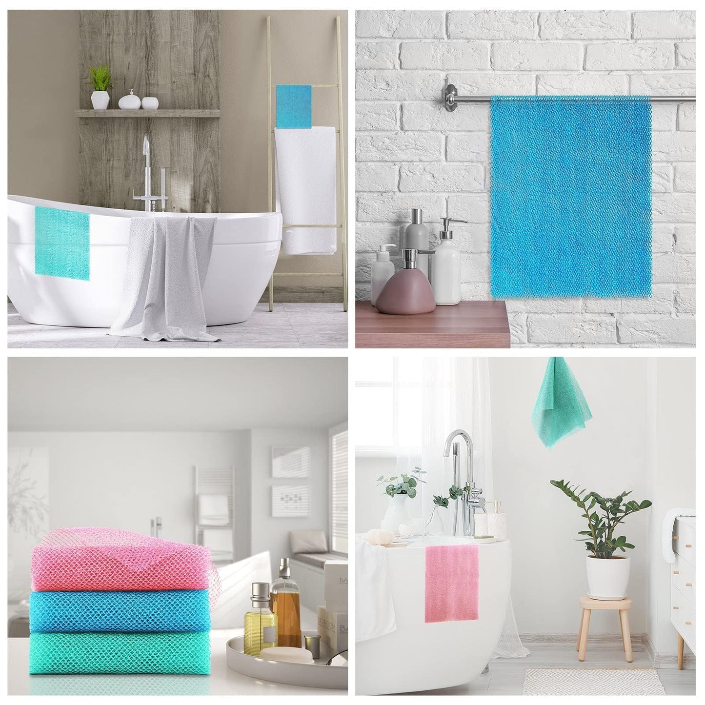 UJFQBH 3 Pieces African Bath Sponge African Net Long Net Bath Sponge Exfoliating Shower Body Scrubber Back Scrubber Skin Smoother,Great for Daily Use (Pink,Yellow,Purple)