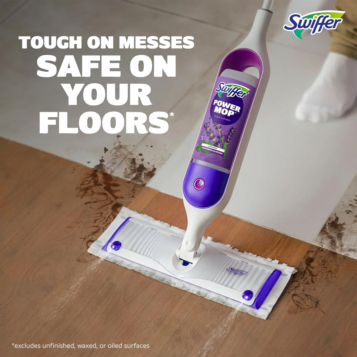 Swiffer Power Mop Refill Solution, Floor Cleaner for Mopping Tile, Vinyl, Laminate, Wood in Home, Bathroom, Kitchen, All Purpose Multi-Surface Solution for Floor Cleaning, Lavender Scent, 50.6oz