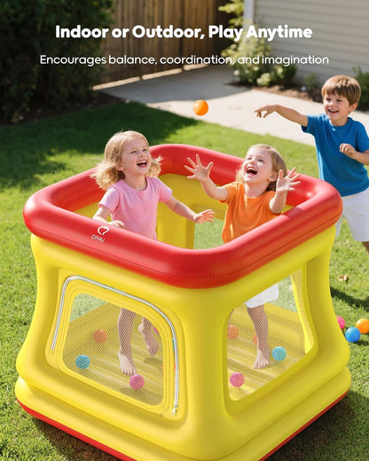 QPAU 3-in-1 Inflatable Bounce House with Pump for Toddlers 1-3