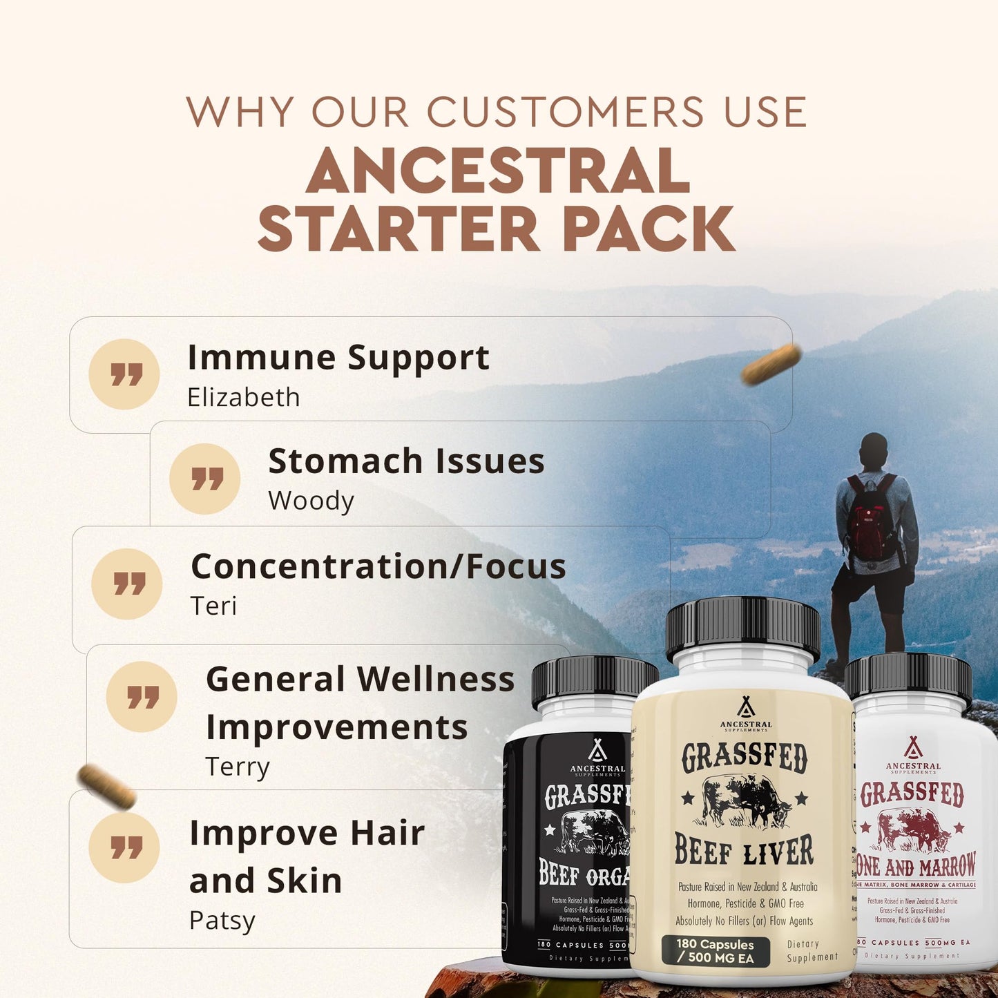 Ancestral Supplements Grass Fed Beef Liver 180 Capsules, Supports Energy Production, Detoxification, Digestion, Immunity and Full Body Wellness, Non-GMO, Freeze Dried Liver Health Supplement