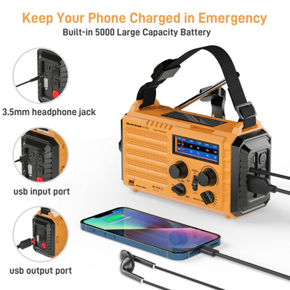 Auto NOAA Emergency Weather Radio, Solar Hand Crank Radio,Portable Battery Operated Emergency Radio with AM FM Shortwave,USB Charger,LED Flashlight,Clock, SOS Alert for Home Outdoors Camping Survival