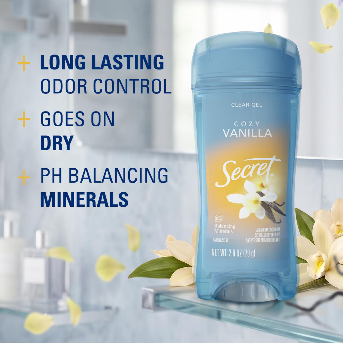 Secret Fresh Antiperspirant Deodorant for Women, 72hr Breathable Sweat & Odor Protection, Instant Freshness & Gentle, PH Balancing Minerals, Clear Gel, Relaxing Lavender Scent, 2.6 oz