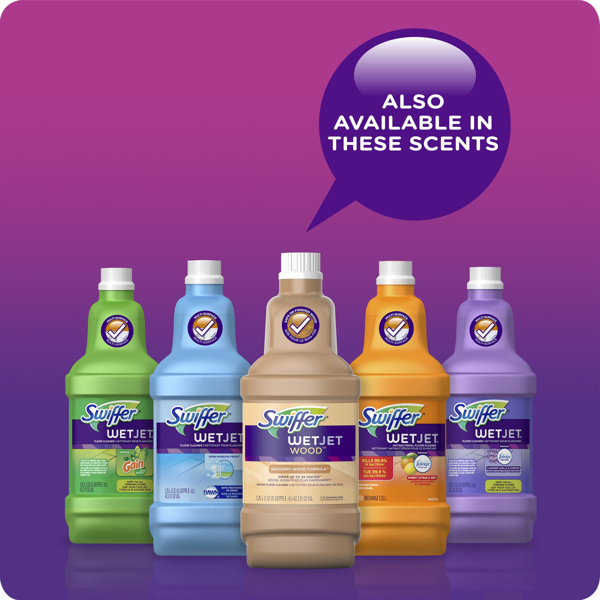 Swiffer WetJet Multi-Purpose Floor Cleaner Solution with Febreze Refill, Hardwood Floor Cleaner, Lavender Scent, 1.25 Liter -42.2 Fl Oz (Pack of 2)