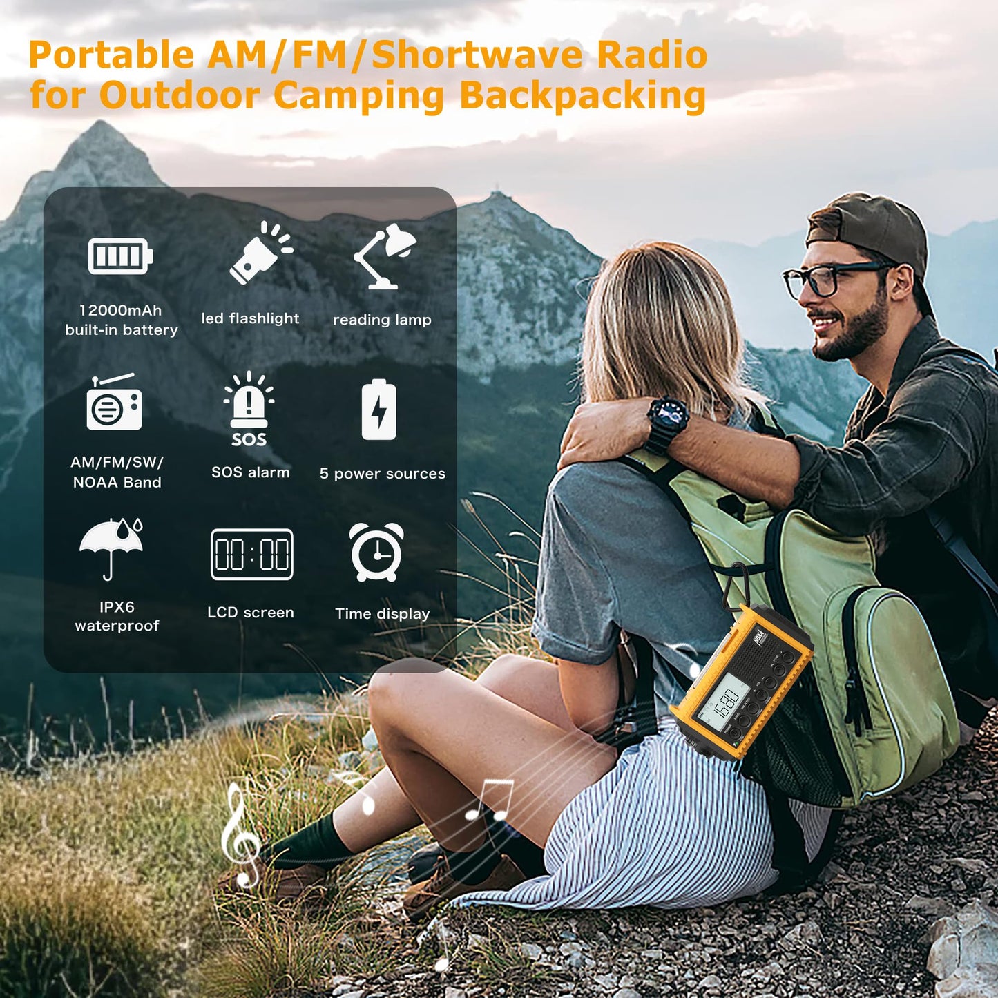 Auto NOAA Emergency Weather Radio, Solar Hand Crank Radio,Portable Battery Operated Emergency Radio with AM FM Shortwave,USB Charger,LED Flashlight,Clock, SOS Alert for Home Outdoors Camping Survival