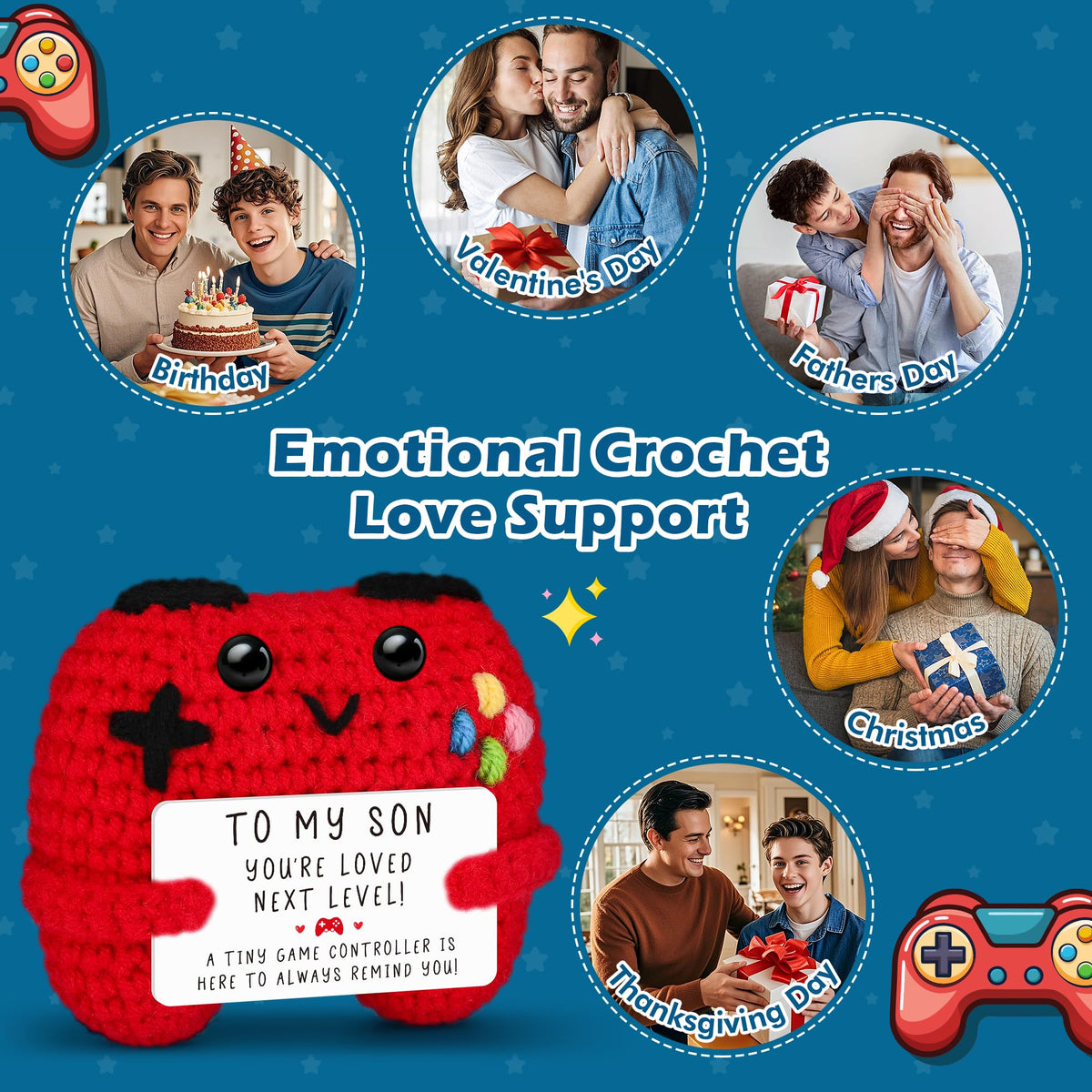 Gamer Gifts for Teen Boy, Positive Crochet Controller Gifts for Son Boyfriend Birthday, Gamer Gift for Teenage Boy, Boy Room Decor, Gaming Accessories for Kids Christmas