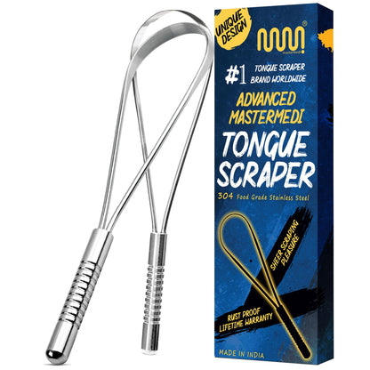 MasterMedi Tongue Scraper for Adults with Multicolor Travel Cases (2 Pack), 100% Stainless Steel, Reduce Bad Breath, Tongue Scrubber, Easy to Use, Tongue Cleaner for Oral Care & Hygiene