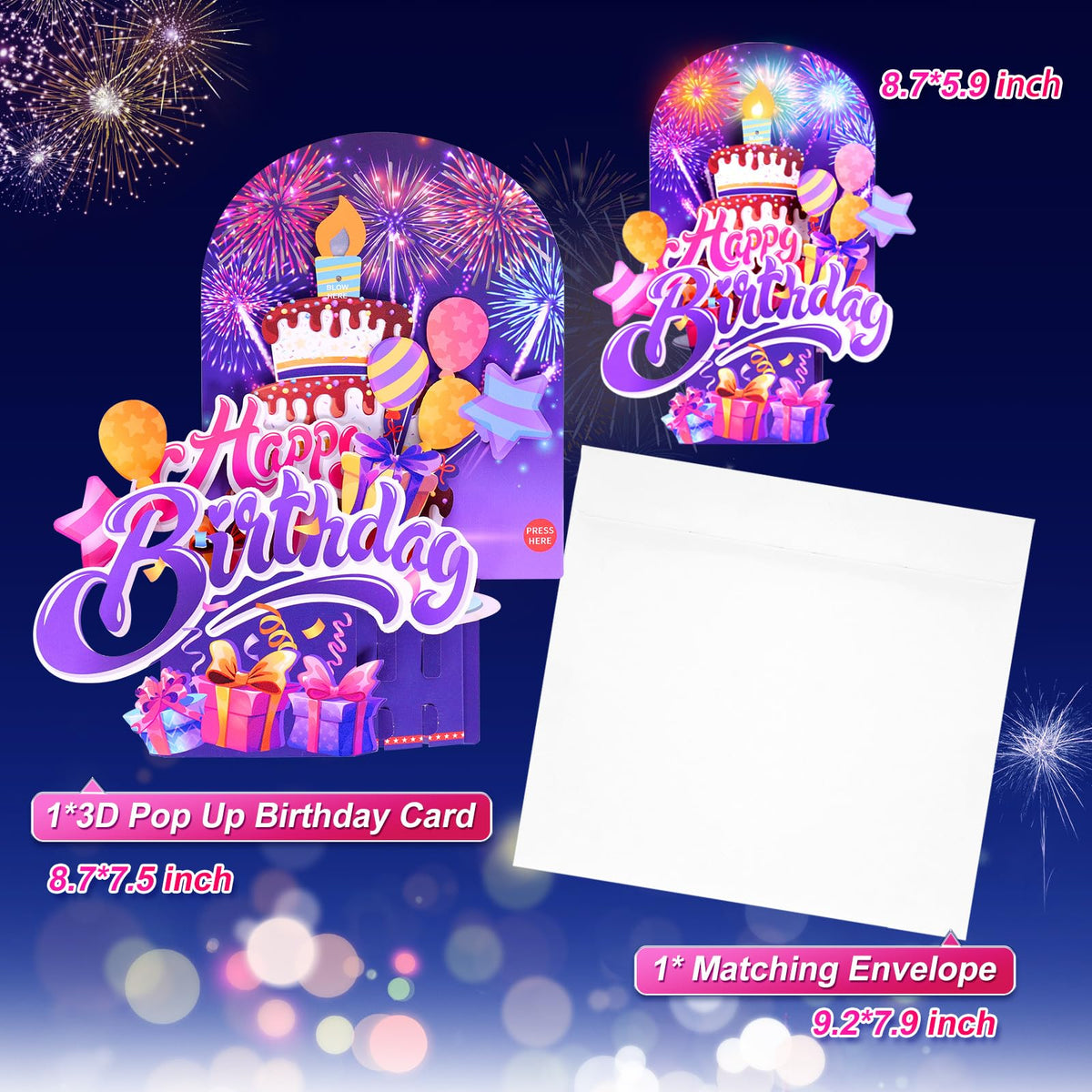 MZD8391 Pop Up Birthday Card with Music, Light, Firework For Men Women
