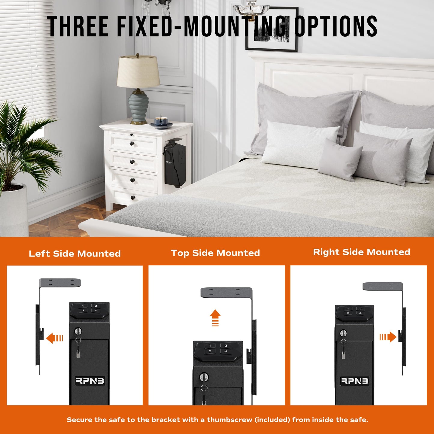 RPNB Mounted Gun Safe,California DOJ Certified Handgun Safe, Auto Open Lid Smart Pistol Safe with Biometric Fingerprint or Keypad Lock