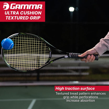 GAMMA Sports Tennis Racquet Ultra Cushion Replacement Grip – Contoured Multi Black with Textured Perforations for Enhanced Absorption, Comfort, and Control