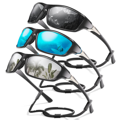 3 Pack Polarized Sports Sunglasses for Men, Mens Sunglasses Wrap Around UV400 Protection for Cycling Fishing Driving
