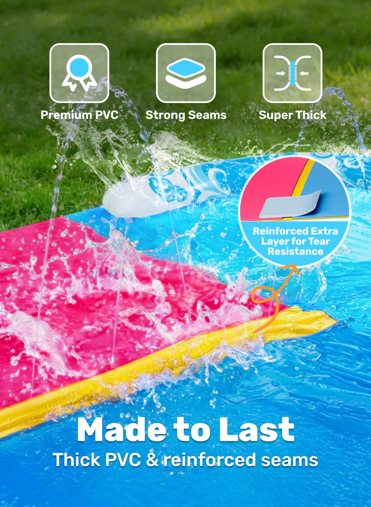 JOYIN 22.5ft Water Slides and 2 Bodyboards, Lawn Water Slide Summer Slip Waterslides Water Toy with Build in Sprinkler for Backyard Outdoor Water Fun for Kids