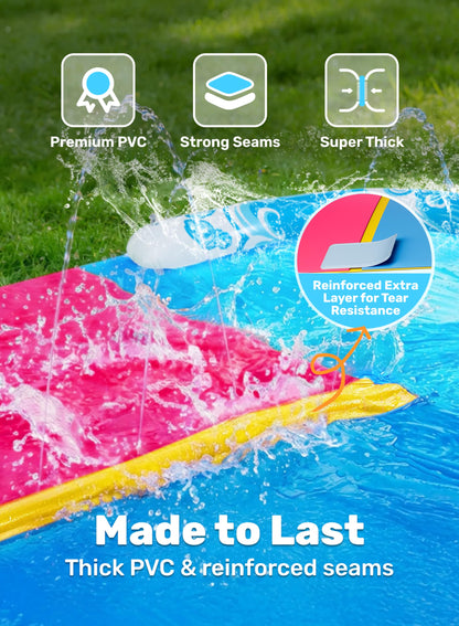 JOYIN 22.5ft Water Slides and 2 Bodyboards, Lawn Water Slide Summer Slip Waterslides Water Toy with Build in Sprinkler for Backyard Outdoor Water Fun for Kids