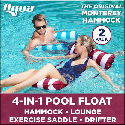 Aqua 4-in-1 Monterey Hammock Pool Float & Water Hammocks – 2-3-4 Multipacks – Multiple Colors/Styles – for Adults and Kids Floating