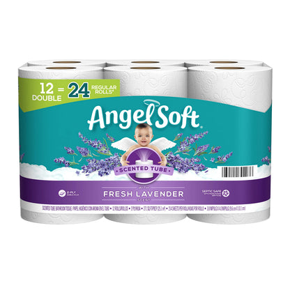 Angel Soft Toilet Paper, Fresh Lavender Scented Tube, 8 Mega Rolls, 2-Ply