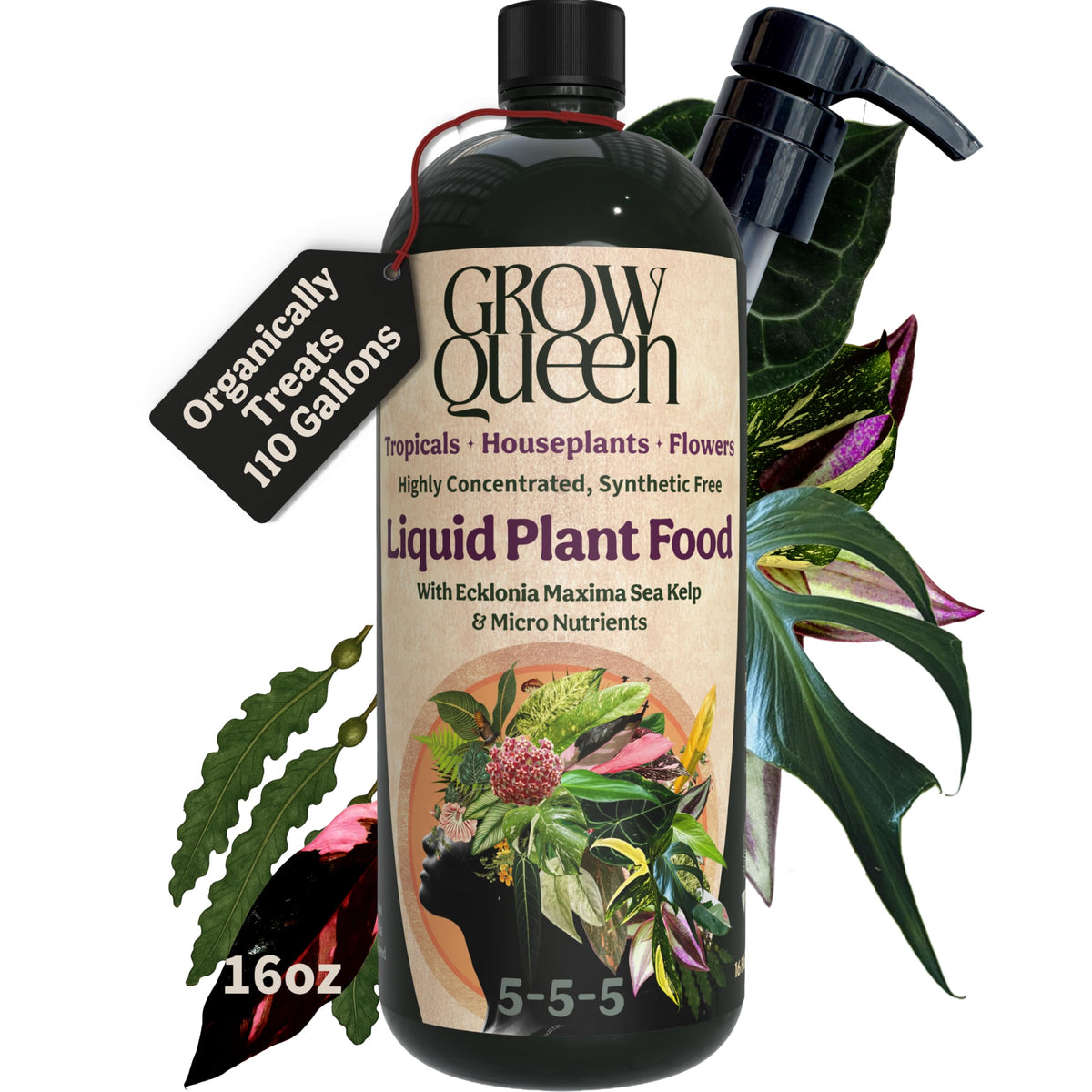 Organic Liquid Indoor Plant Food, Houseplant, Tropical & All-Purpose Indoor Plant Fertilizer, Organic Liquid Fertilizer 5-5-5 with Sea Kelp, 8oz Treats 50 Gallons