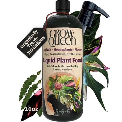 Organic Liquid Indoor Plant Food, Houseplant, Tropical & All-Purpose Indoor Plant Fertilizer, Organic Liquid Fertilizer 5-5-5 with Sea Kelp, 8oz Treats 50 Gallons