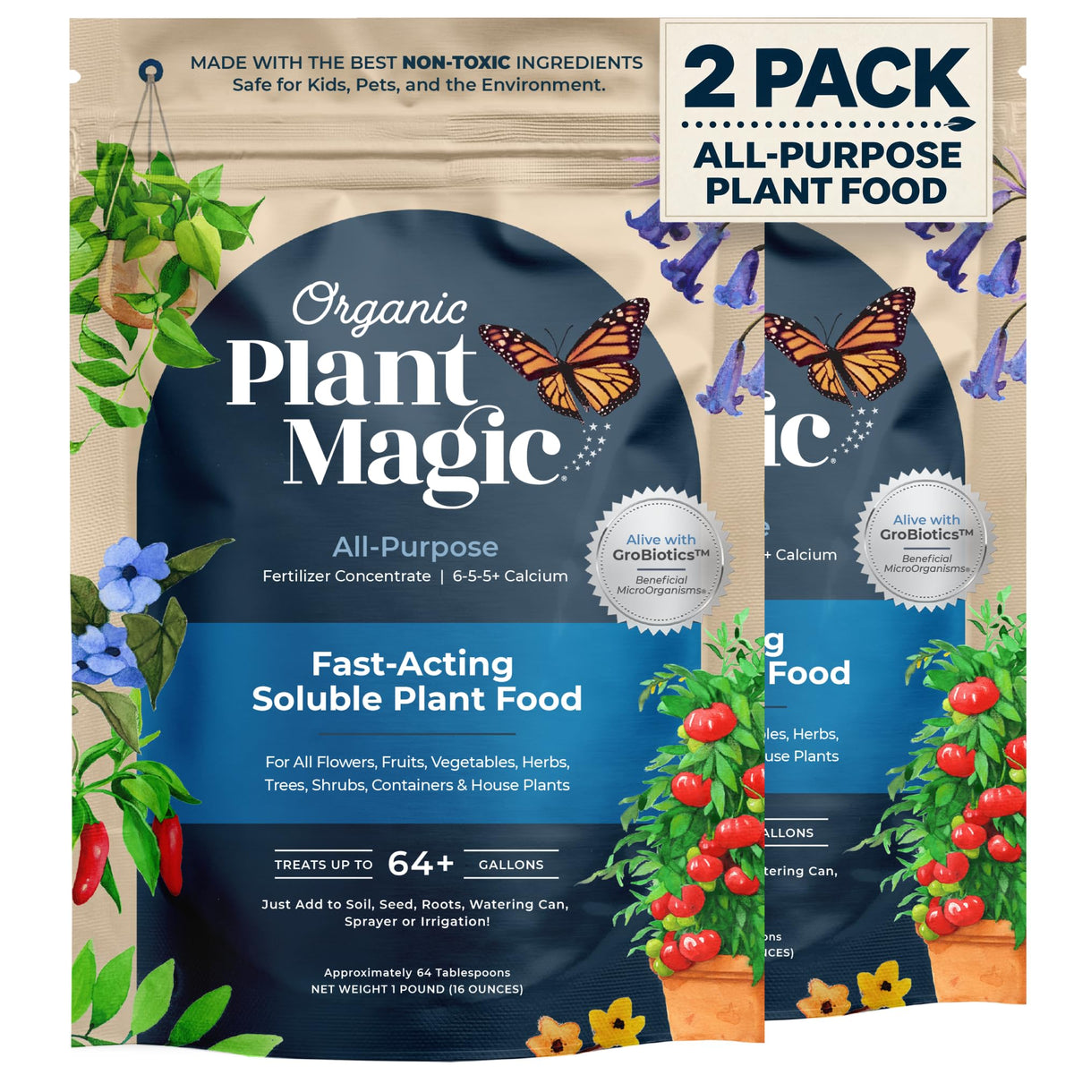 Organic Plant Magic Fertilizer & Plant Food for House Plants & Garden 1/2lb