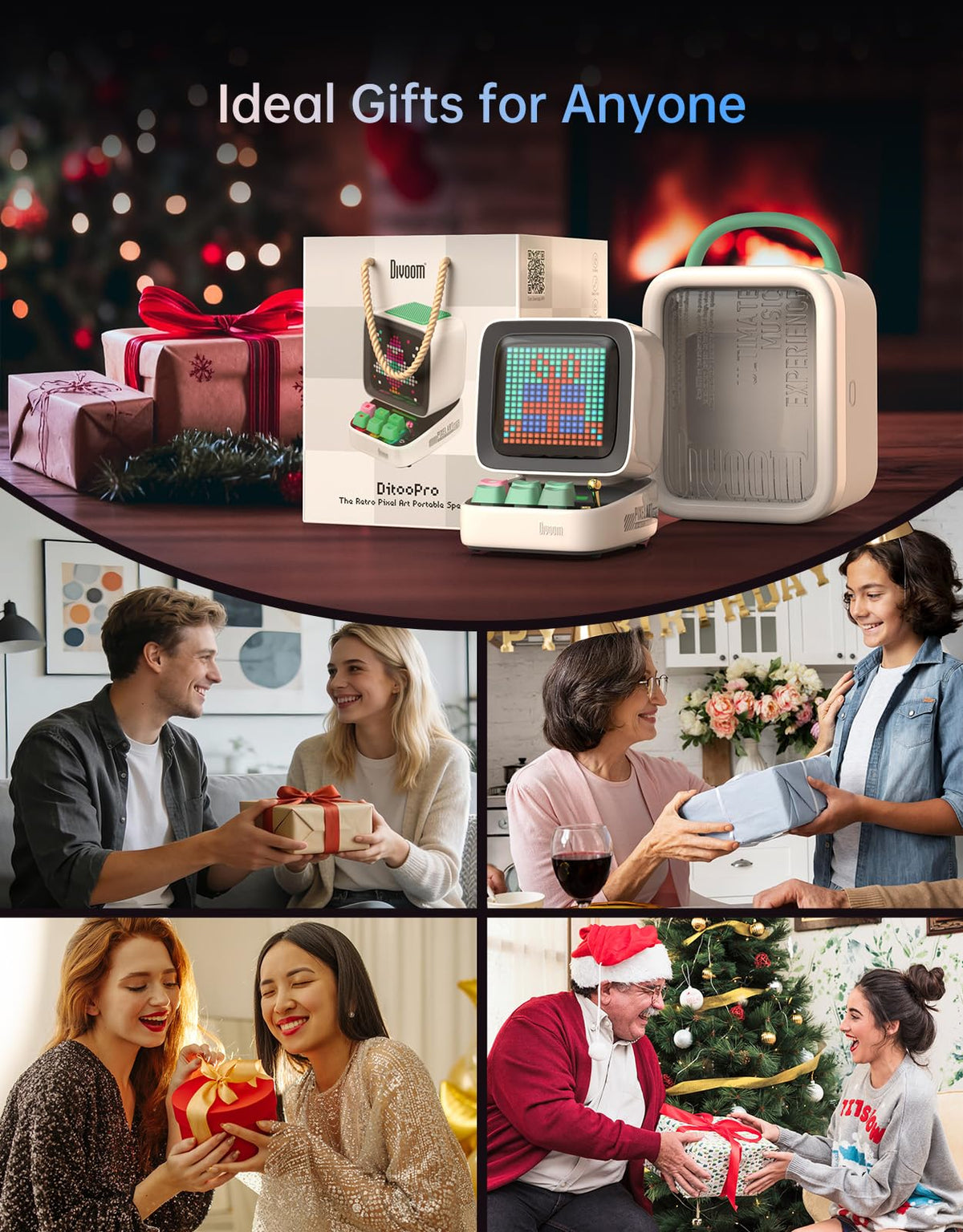 Divoom Ditoo Retro Pixel Art 15W Bluetooth Speaker,Cute Speaker with Alarm,White Noise & Mini Games,Iconic Desk Setup Speaker with 16X16 LED App Controlled Front Screen,Gifts for Anyone (Pink)