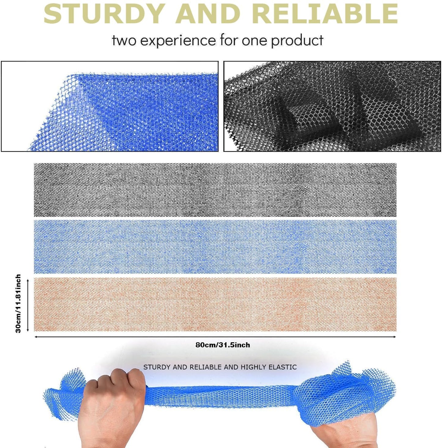 UJFQBH 3 Pieces African Bath Sponge African Net Long Net Bath Sponge Exfoliating Shower Body Scrubber Back Scrubber Skin Smoother,Great for Daily Use (Pink,Yellow,Purple)