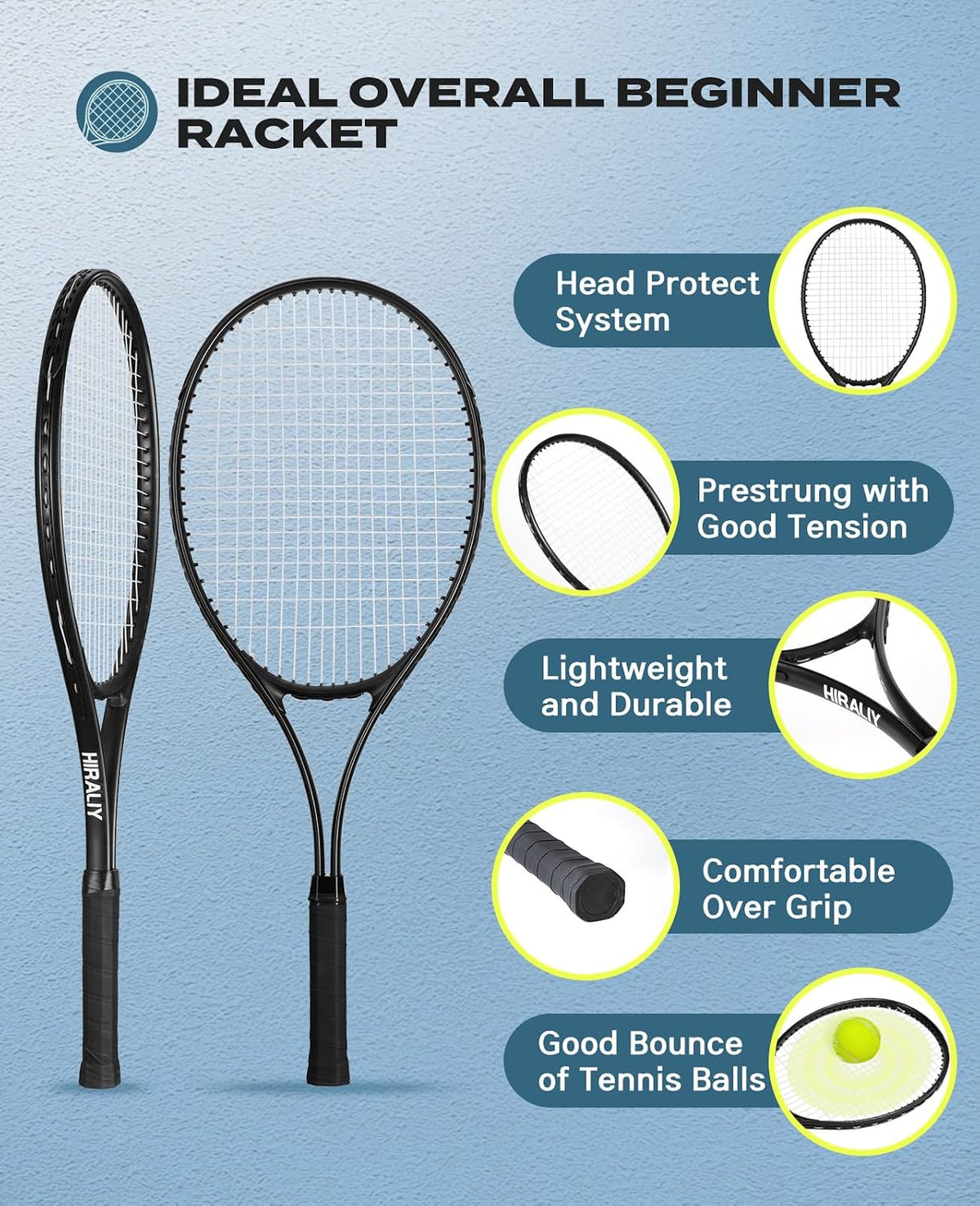 HIRALIY 27-Inch Tennis Racket for Adults with Ball and Carry Bag