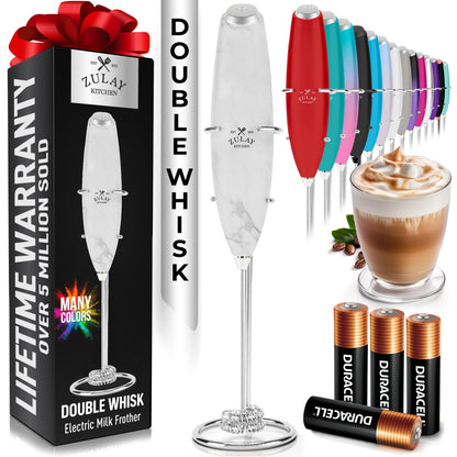 Zulay Kitchen Powerful Milk Frother Wand With 2 Duracell Batteries - Ultra Fast Handheld Drink Mixer - Electric Whisk Foam Maker for Coffee, Lattes, Cappuccino, Matcha, Hot Chocolate & Creamer - Black