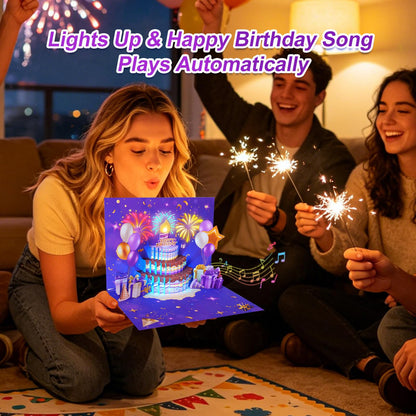MZD8391 Pop Up Birthday Card with Music, Light, Firework For Men Women