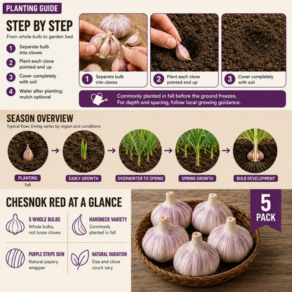 5 Pack Chesnok Red Garlic Bulbs for Planting Large Hardneck Garlic Cloves Garlic Seeds for Planting Cold Climate Ready Garlic Bulbs for Planting Home Garden Raised Beds Fall or Spring