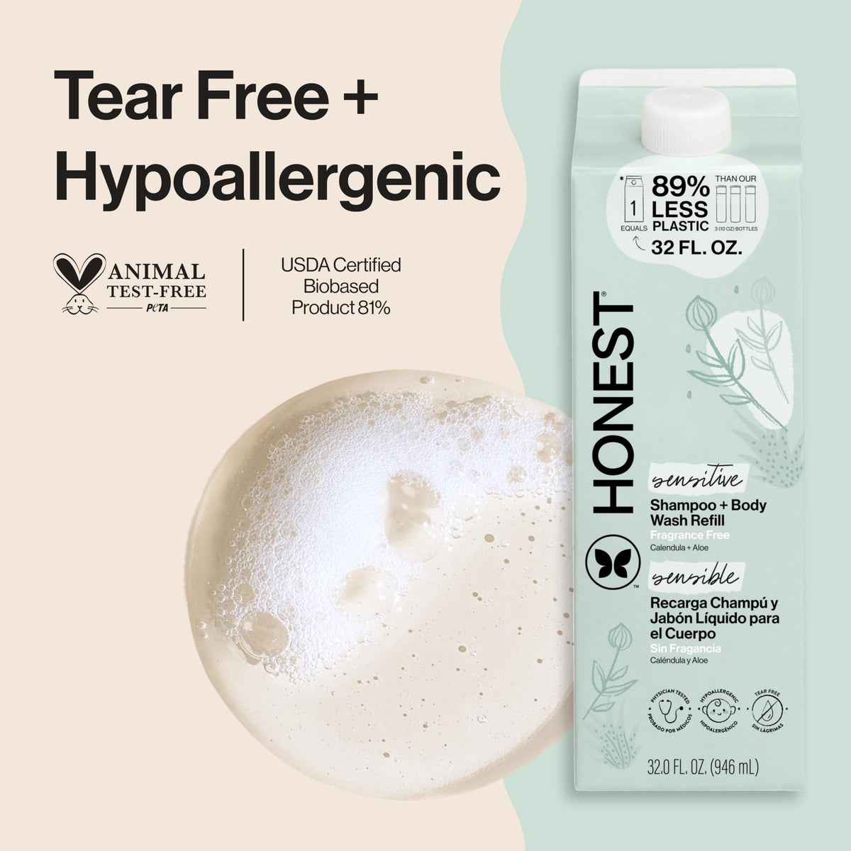 The Honest Company Shampoo & Body Wash, Tear-Free, Lavender Calm, 10 fl oz