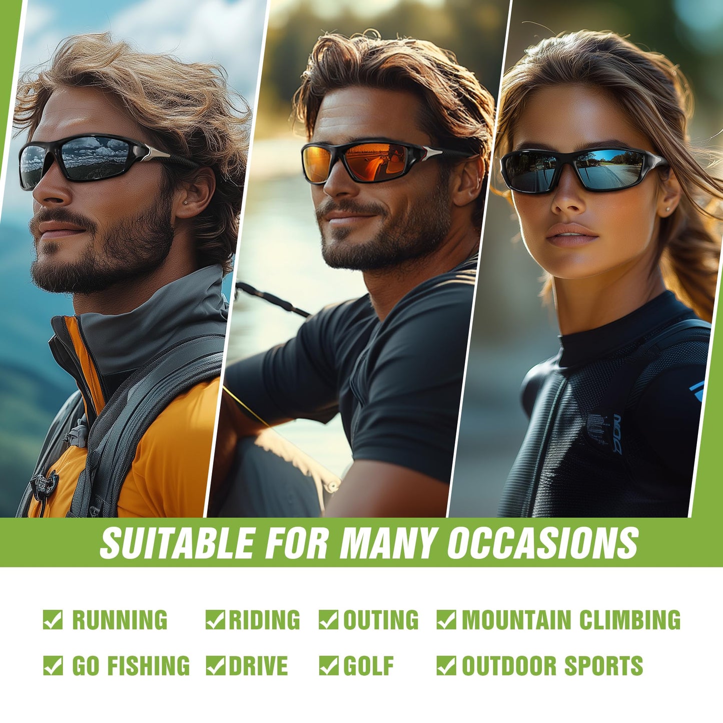 3 Pack Polarized Sports Sunglasses for Men, Mens Sunglasses Wrap Around UV400 Protection for Cycling Fishing Driving