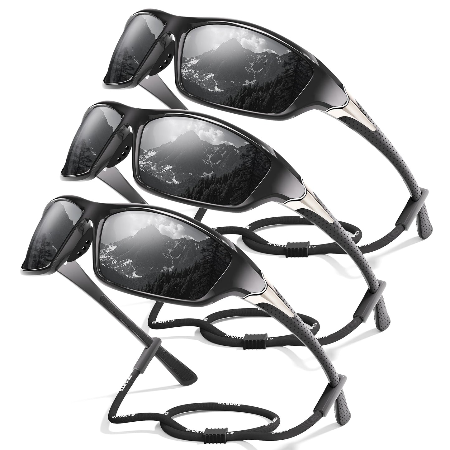 3 Pack Polarized Sports Sunglasses for Men, Mens Sunglasses Wrap Around UV400 Protection for Cycling Fishing Driving