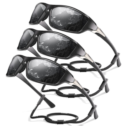 3 Pack Polarized Sports Sunglasses for Men, Mens Sunglasses Wrap Around UV400 Protection for Cycling Fishing Driving