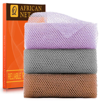 UJFQBH 3 Pieces African Bath Sponge African Net Long Net Bath Sponge Exfoliating Shower Body Scrubber Back Scrubber Skin Smoother,Great for Daily Use (Pink,Yellow,Purple)