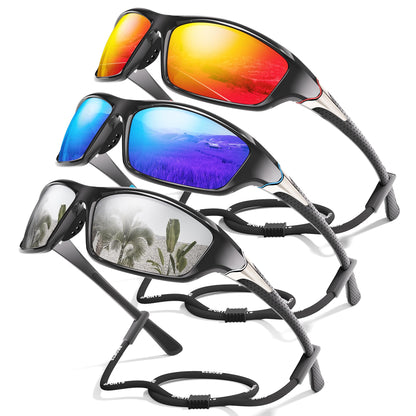 3 Pack Polarized Sports Sunglasses for Men, Mens Sunglasses Wrap Around UV400 Protection for Cycling Fishing Driving