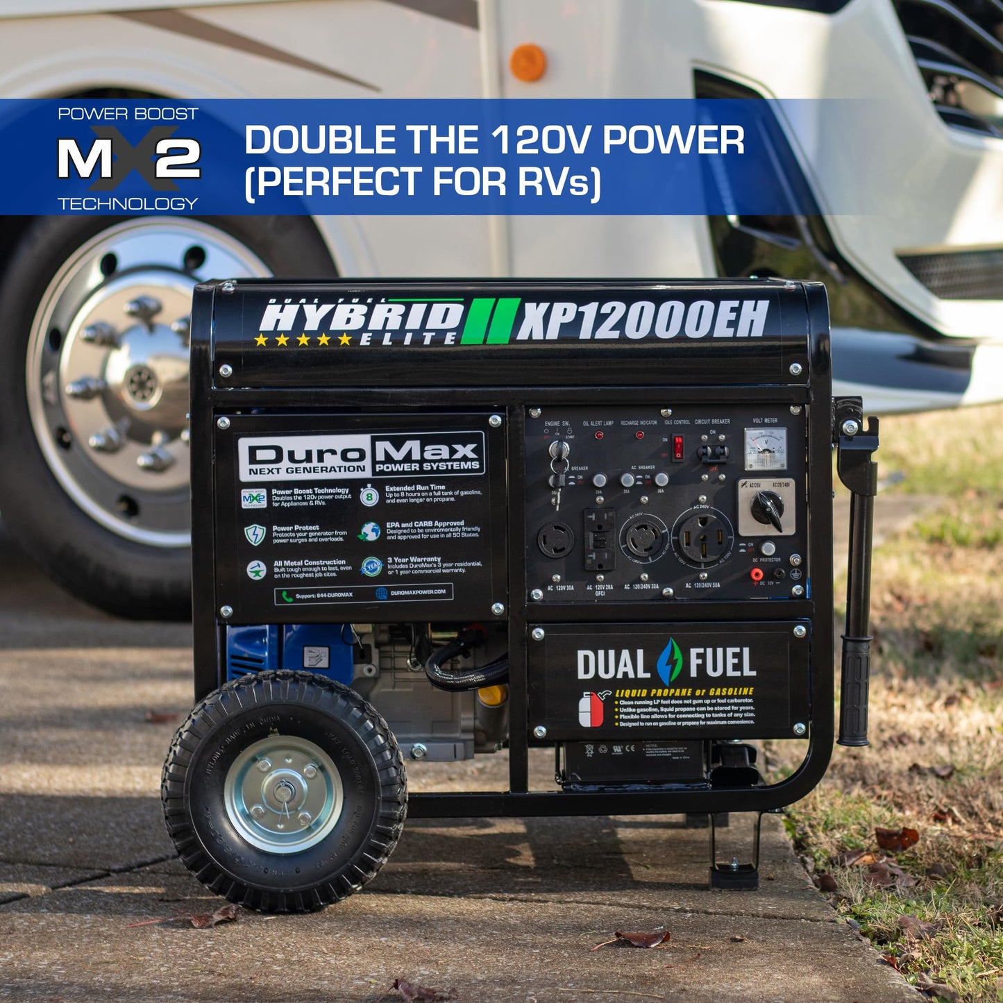 DuroMax XP13000EH 13,000-Watt Dual Fuel Portable Generator - Gas & Propane, Electric Start, Whole Home Backup Power, Transfer Switch Ready, RV & Emergency Ready