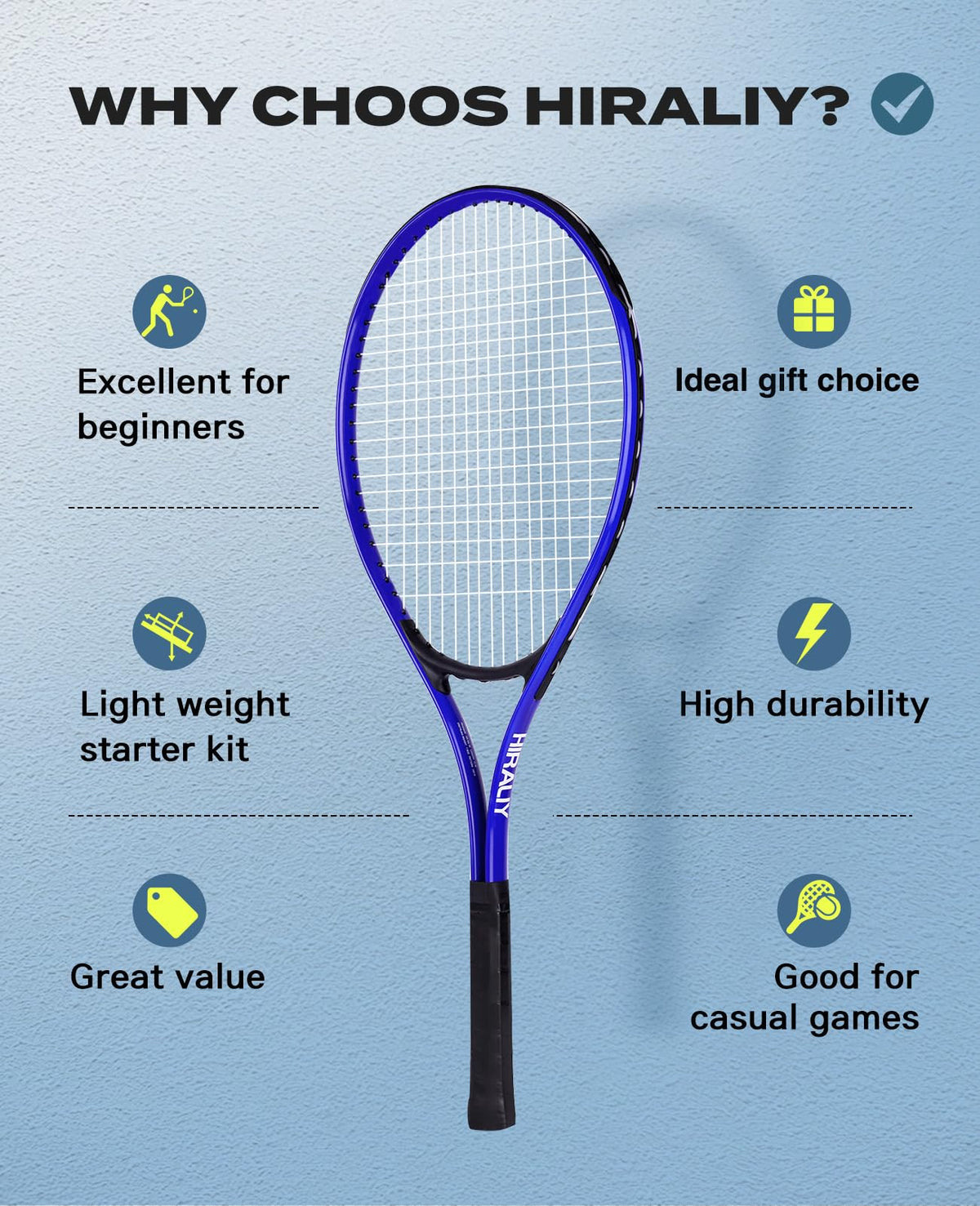 HIRALIY 27-Inch Tennis Racket for Adults with Ball and Carry Bag