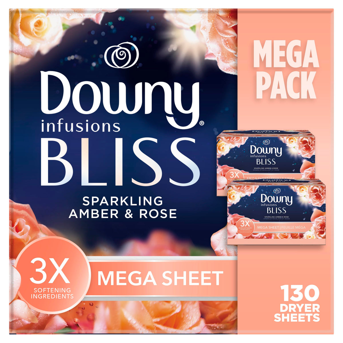 Downy CALM, Mega Dryer Sheets, Laundry Fabric Softener, Lavender and Vanilla Bean, 130 Count