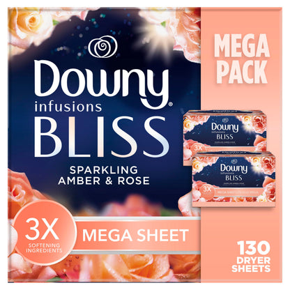 Downy CALM, Mega Dryer Sheets, Laundry Fabric Softener, Lavender and Vanilla Bean, 130 Count