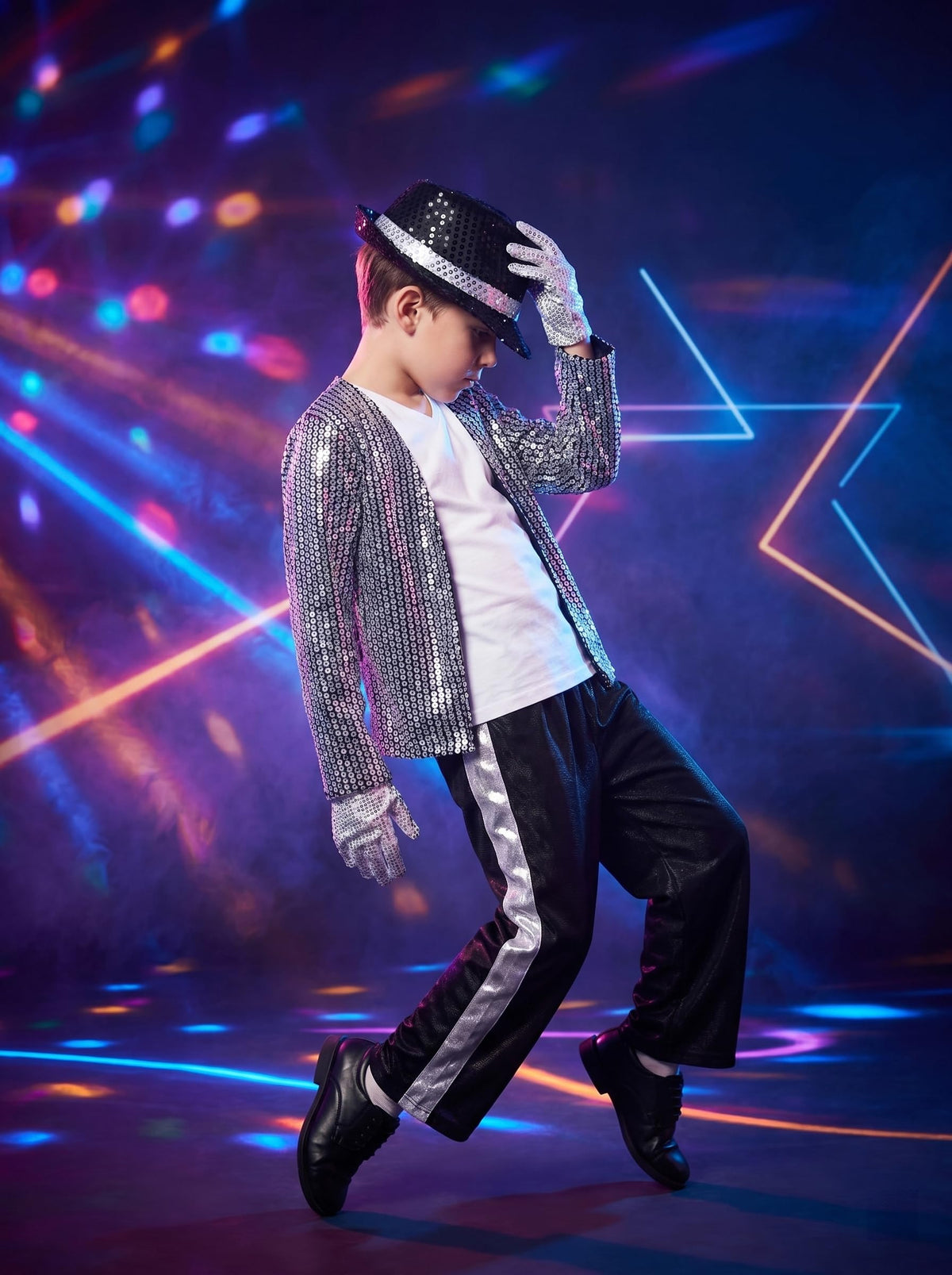 Kids Dance Star Costume for Boys 80s 90s Hip Hop Stage Outfits for Halloween Cosplay