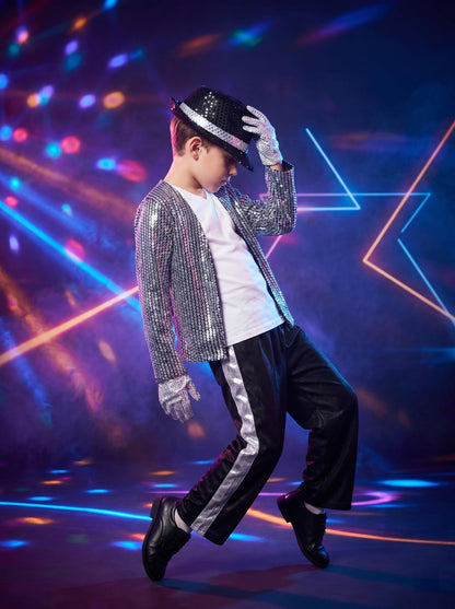 Kids Dance Star Costume for Boys 80s 90s Hip Hop Stage Outfits for Halloween Cosplay