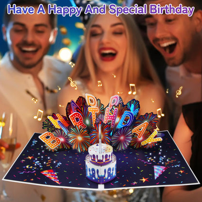 MZD8391 Pop Up Birthday Card with Music, Light, Firework For Men Women