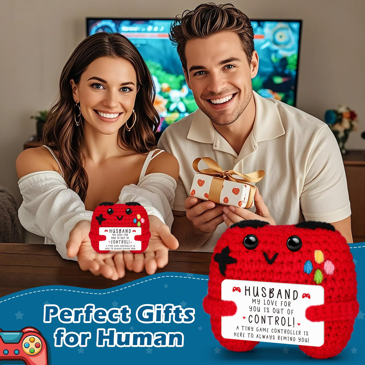 Gamer Gifts for Teen Boy, Positive Crochet Controller Gifts for Son Boyfriend Birthday, Gamer Gift for Teenage Boy, Boy Room Decor, Gaming Accessories for Kids Christmas