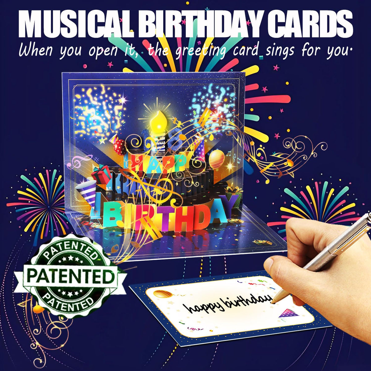 Pop Up Birthday Cards for Men, LED Light & Music Blow The Candle