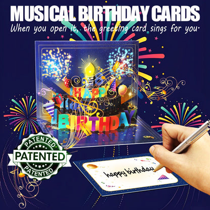 Pop Up Birthday Cards for Men, LED Light & Music Blow The Candle