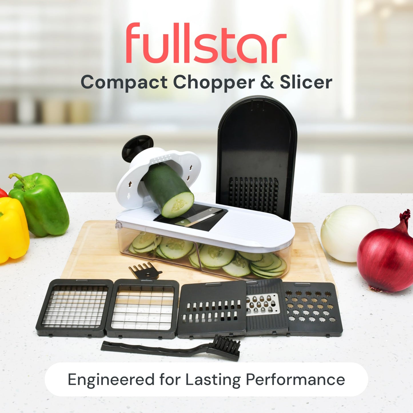 Fullstar Mandoline Slicer for Kitchen - Vegetable Chopper, Onion Potato Food Veggie Fruit Slicer and Cutter with Container, Kitchen Gadgets & Gifts, Home Essentials (10-in-1, White/Black)