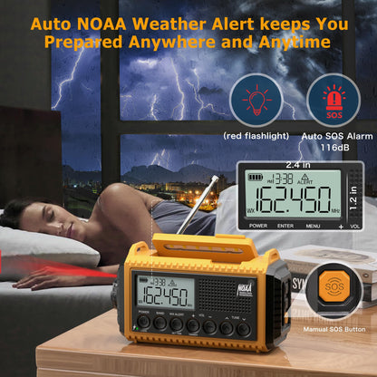Auto NOAA Emergency Weather Radio, Solar Hand Crank Radio,Portable Battery Operated Emergency Radio with AM FM Shortwave,USB Charger,LED Flashlight,Clock, SOS Alert for Home Outdoors Camping Survival