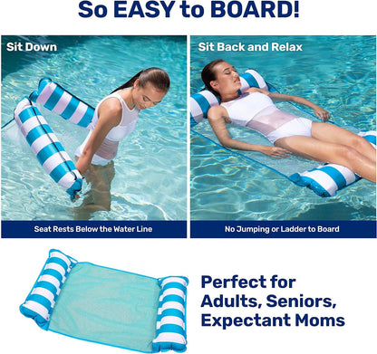 Aqua 4-in-1 Monterey Hammock Pool Float & Water Hammocks – 2-3-4 Multipacks – Multiple Colors/Styles – for Adults and Kids Floating