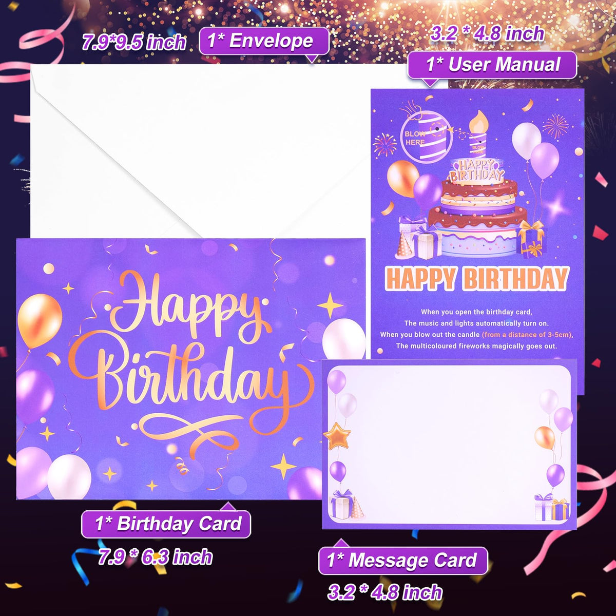 MZD8391 Pop Up Birthday Card with Music, Light, Firework For Men Women