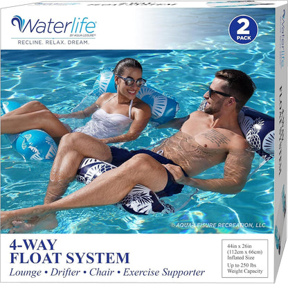 Waterlife 4-in-1 Pool Hammock 4-Pack, Inflatable Pool Chair Float, Water (Saddle, Lounge Chair, Drifter)